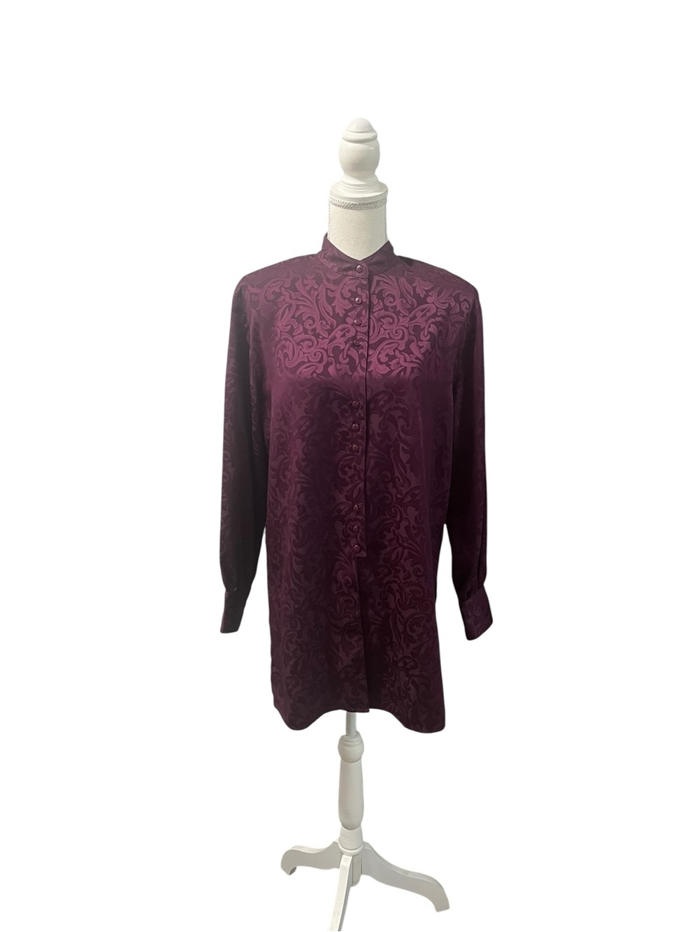 VTG Christie & Jill Purple Nouveau Jacquard Tunic Blouse Mock Neck  S Hong Kong